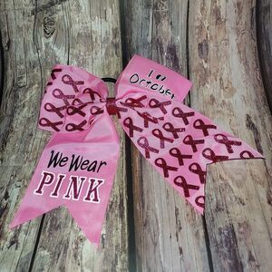 Pink / October Awareness Ribbon Hair Bow Pony Tail Holder